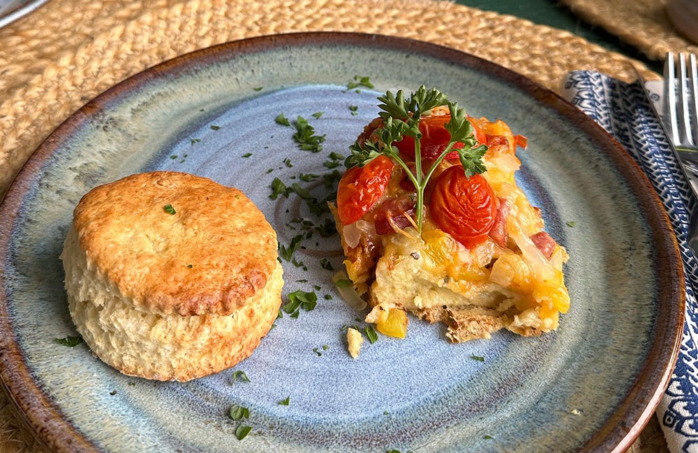 egg casserole and biscuit