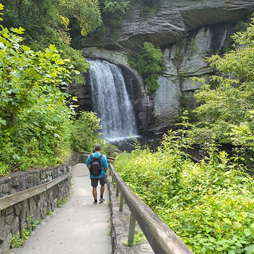Man hike to waterfall