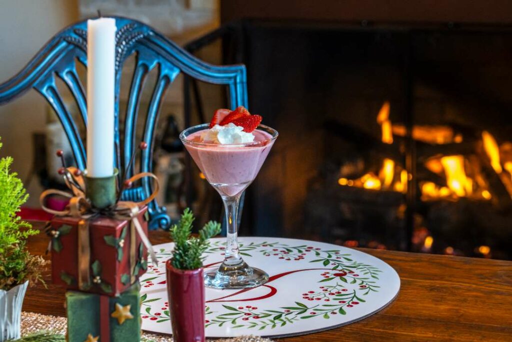 Holiday treat by the fireplace at Inn at Amaris Farms