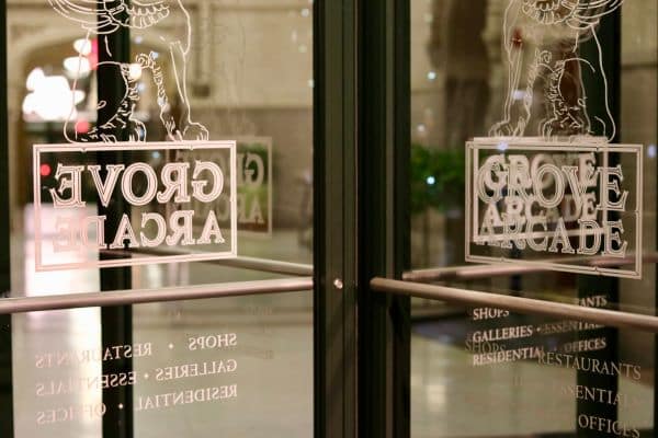 A rotating glass door