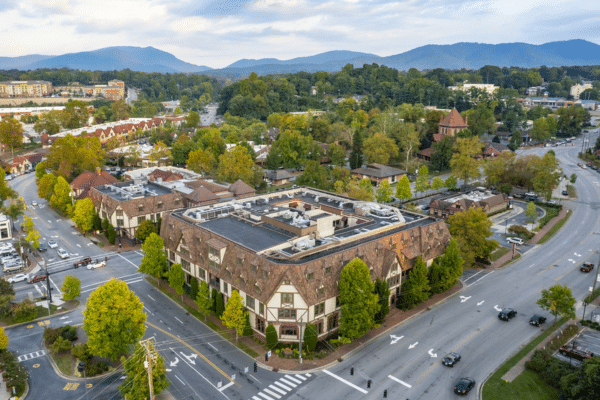 aerial view of the historic biltmore village