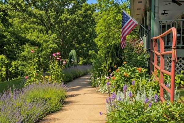 flag and wildflowers